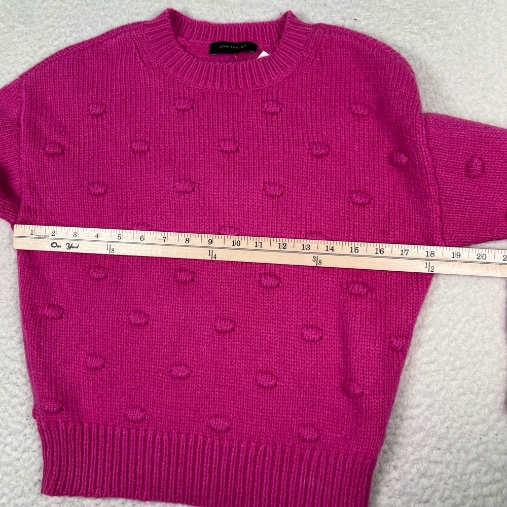 NWT Ann Taylor Bobble Knit Sweater Womens XS Pink Crew Neck Preppy Barbiecore - Picture 7 of 13